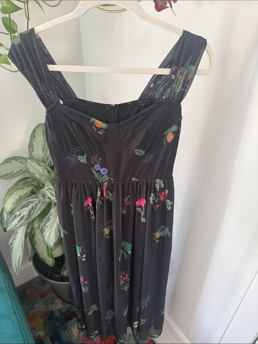 Cider Black Floral Fruit Midi Dress M Whimsigoth Dark Cottagecore Fairycore - Picture 5 of 10